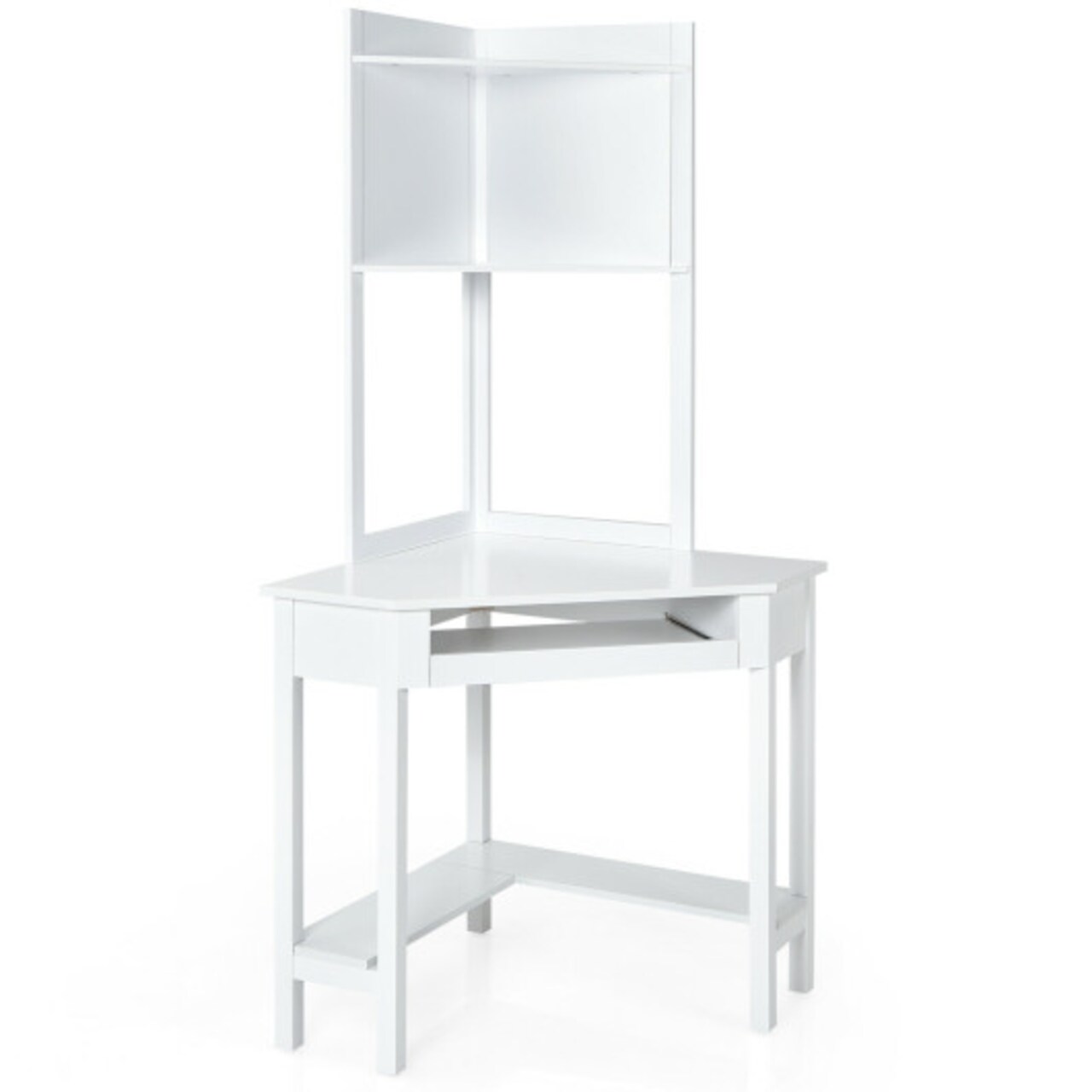 Triangle Corner Computer Desk with Open Hutch and Storage Shelves Ideal Choice for Any Room